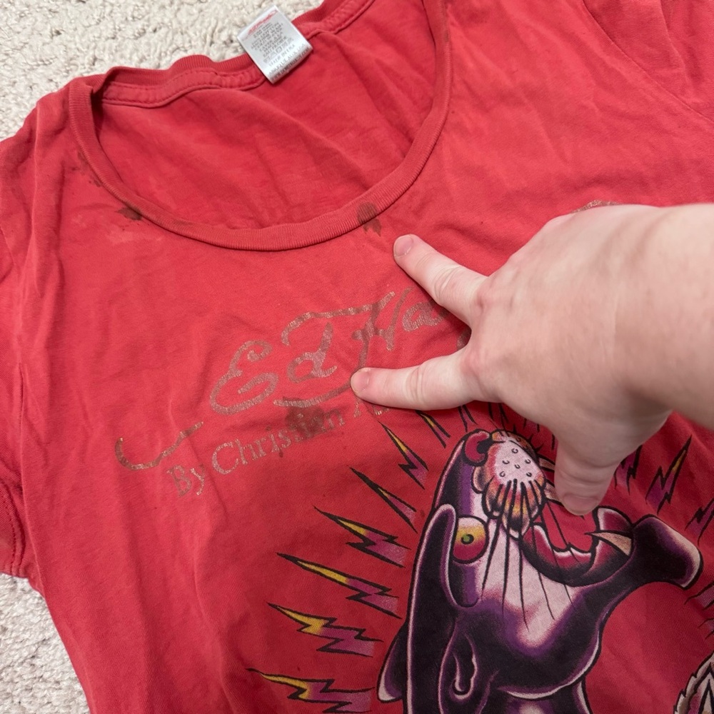 Vintage Ed Hardy Red Black Panther Traditional Tattoo Print T shirt - Picture 2 of 11